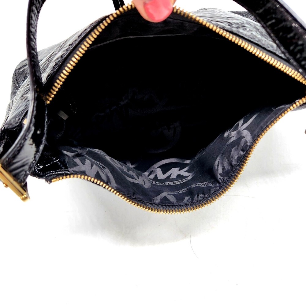 Michael Kors Shiny Black Shoulder Bag Handbag Purse Dressy Designer - Picture 4 of 10